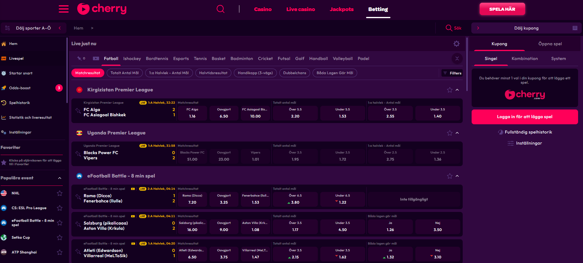 Livebetting och spelmarknader
