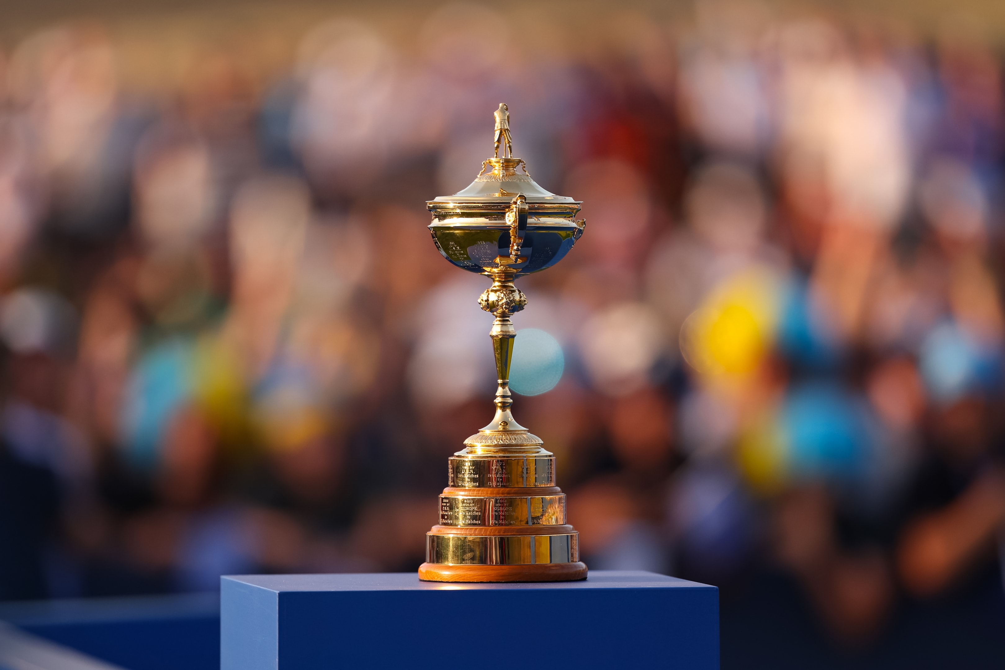 The Ryder Cup on display during after Team Europe wins at Marco Simone Golf & Country Club on Sunday, October 1, 2023 in Rome, Italy.