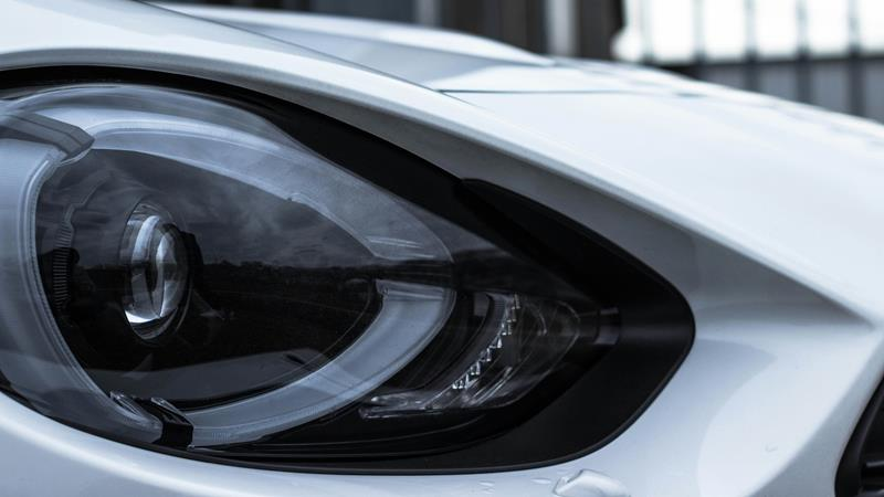 Side-view of Bi-LED headlight on a car