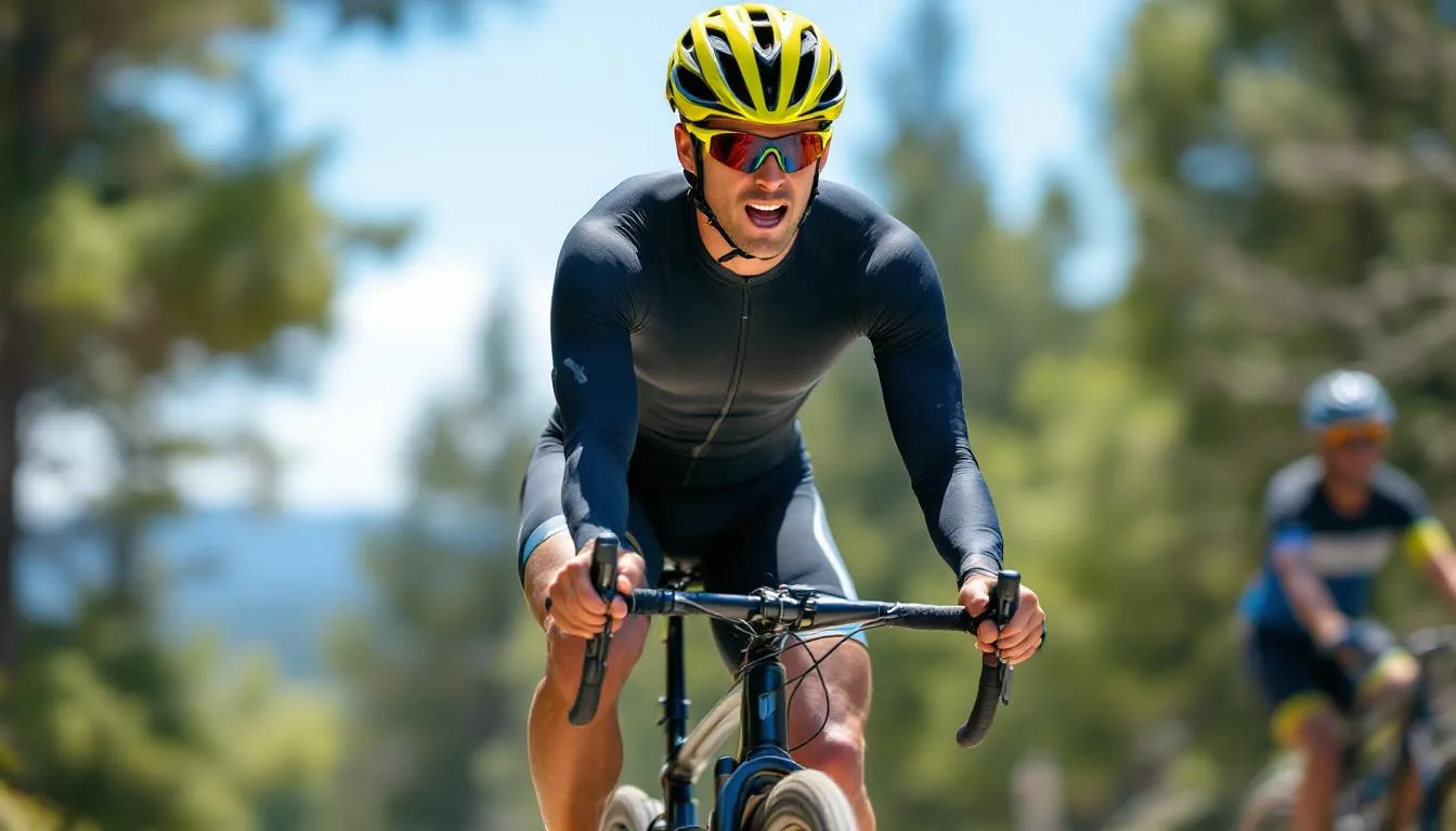 An image depicting a vibrant triathlon scene featuring athletes competing in an Olympic distance triathlon, showcasing the swim, bike, and run legs of the race. The participants, including elite athletes and age group competitors, are seen transitioning between the bike leg and run course, capturing the intensity and excitement of race day.