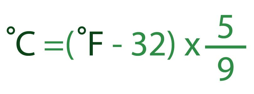Illustration of a formula for converting Fahrenheit to Celsius