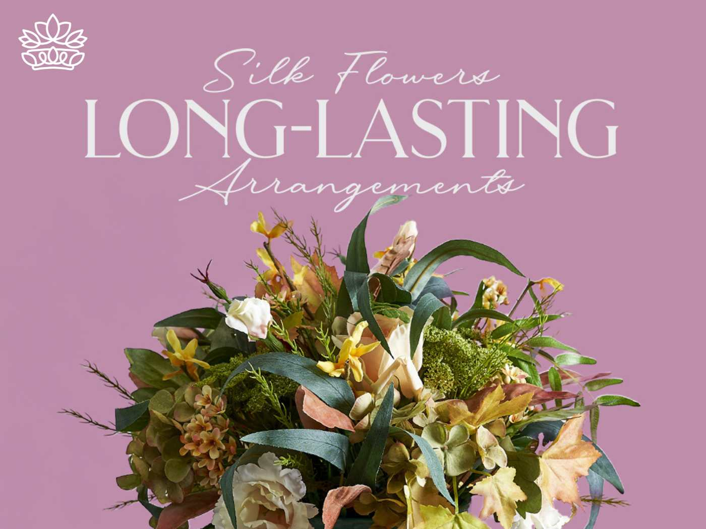 An exquisite bouquet of silk flowers presents a variety of textures and hues, emphasizing the durable allure of these LONG-LASTING Arrangements, a specialty of Fabulous Flowers and Gifts.