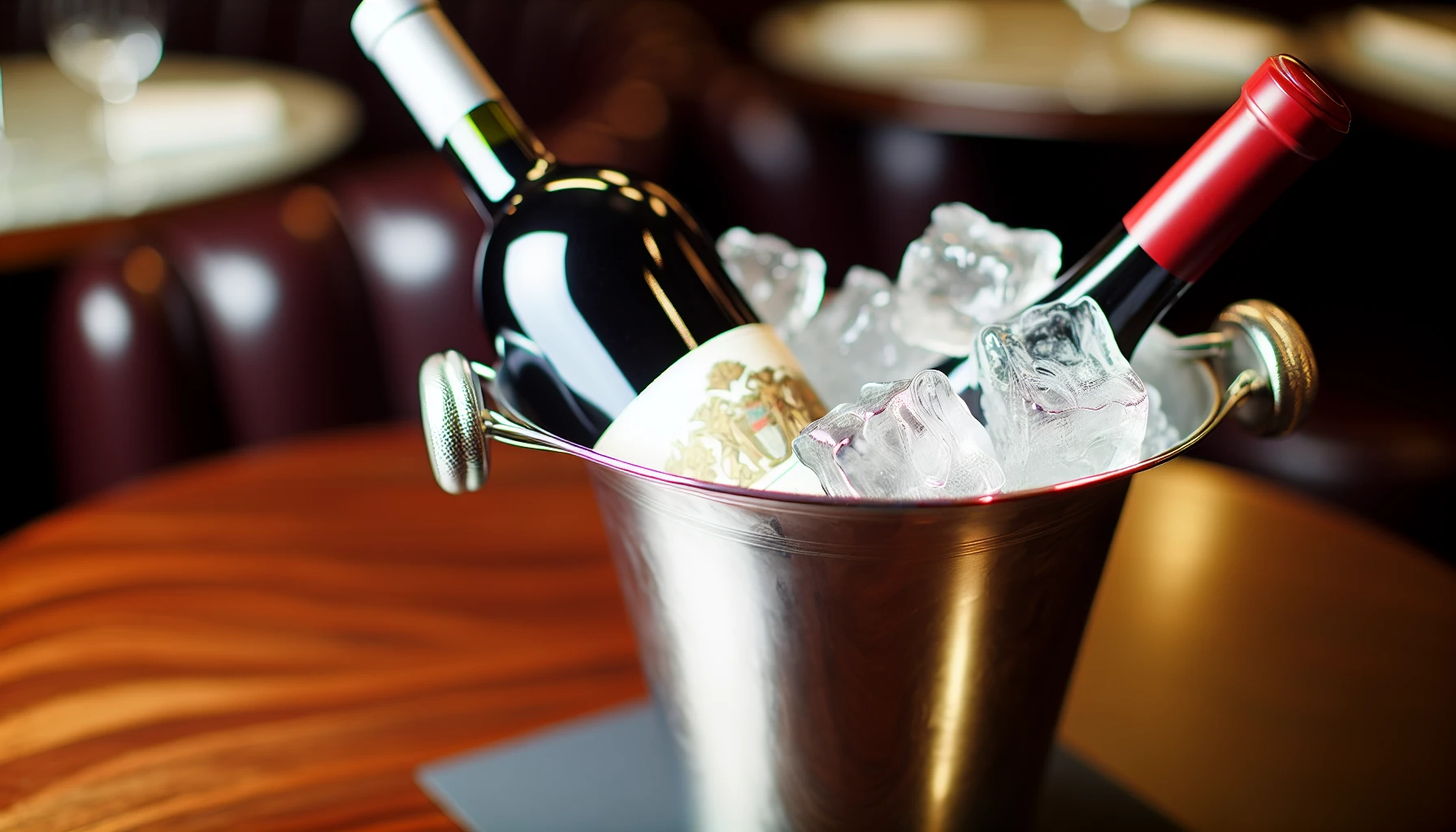 Bottle of red wine and an ice bucket