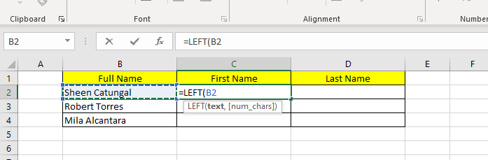 Extract Names with the LEFT function