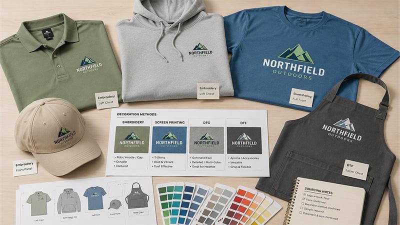 Custom logo branding example showing one brand identity applied across multiple promotional products