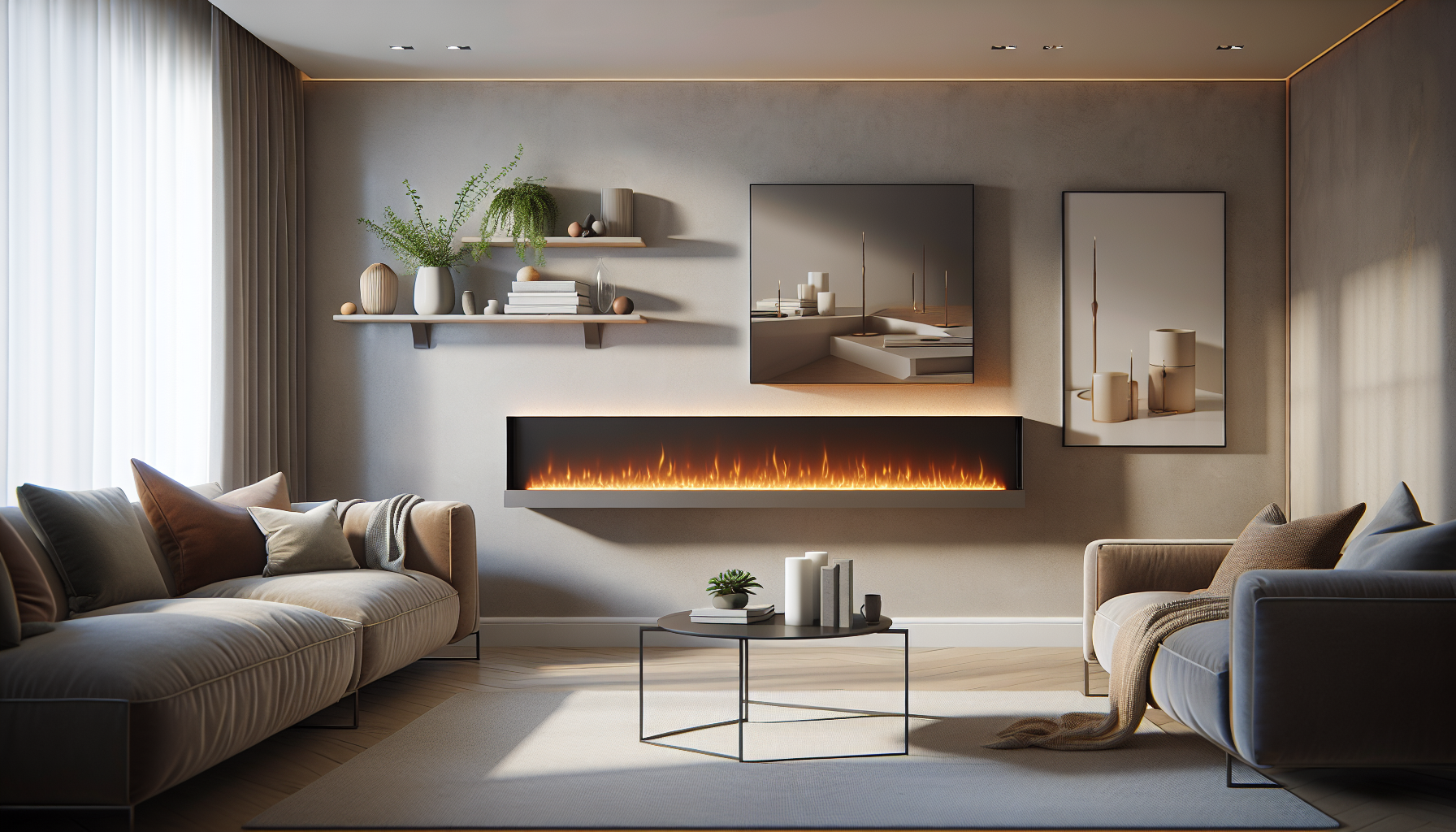 An illustration of a wall hung fire electric, showcasing its modern design.