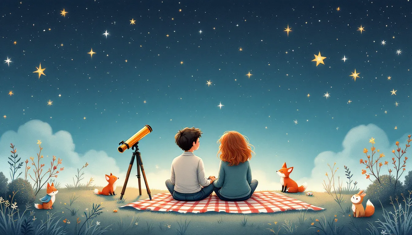 A stargazing kit set up for a romantic date night under the stars.