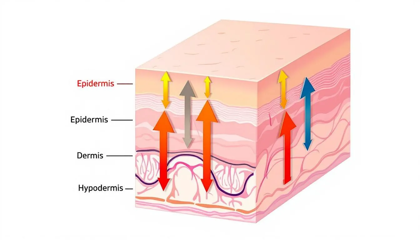 The image illustrates three layers of skin with arrows indicating the varying depths at which infrared light penetrates, highlighting how infrared saunas work to provide therapeutic benefits. This visual representation emphasizes the effectiveness of infrared sauna therapy in reaching body tissues for improved blood circulation and detoxification.