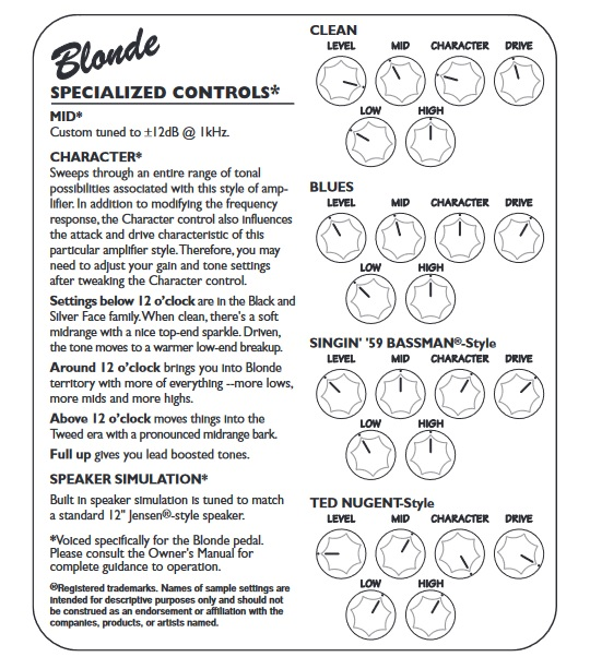 Settings for the Tech 21 Blonde, which the JOYO American Sound can also use