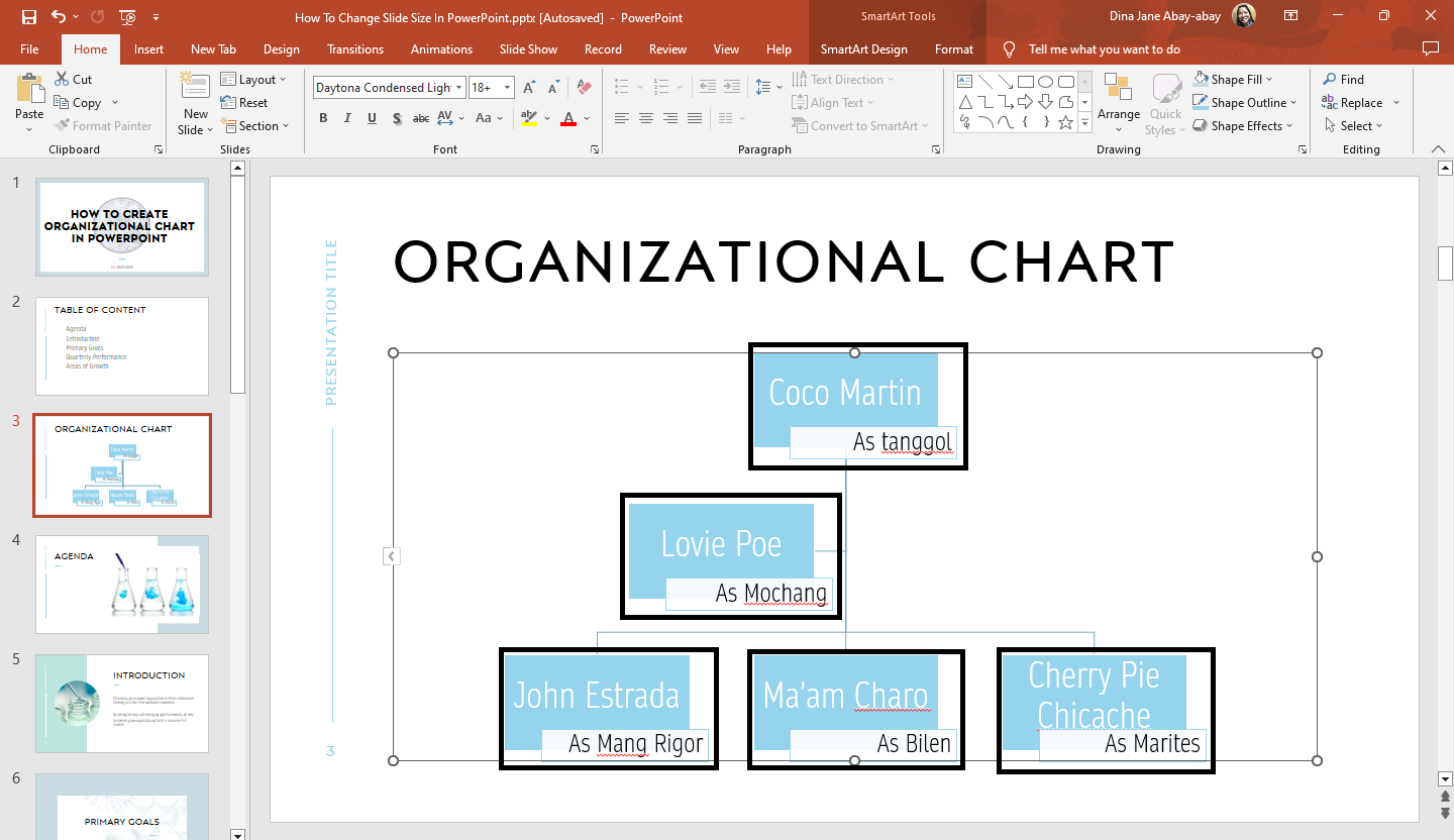 Repeat the process until you add a text to all text boxes on your org chart in PowerPoint.