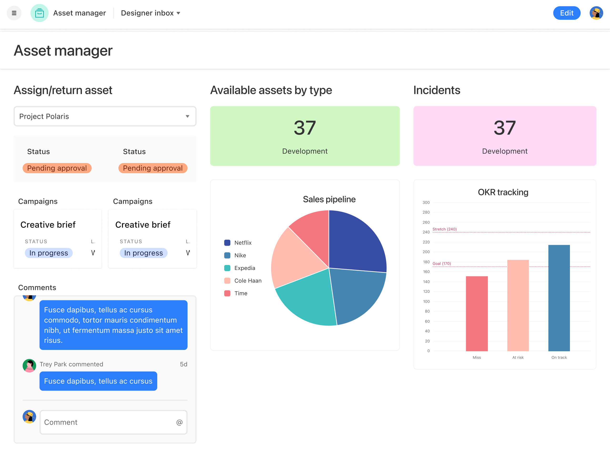 A screenshot of Airtable with bar charts and a pie chart.