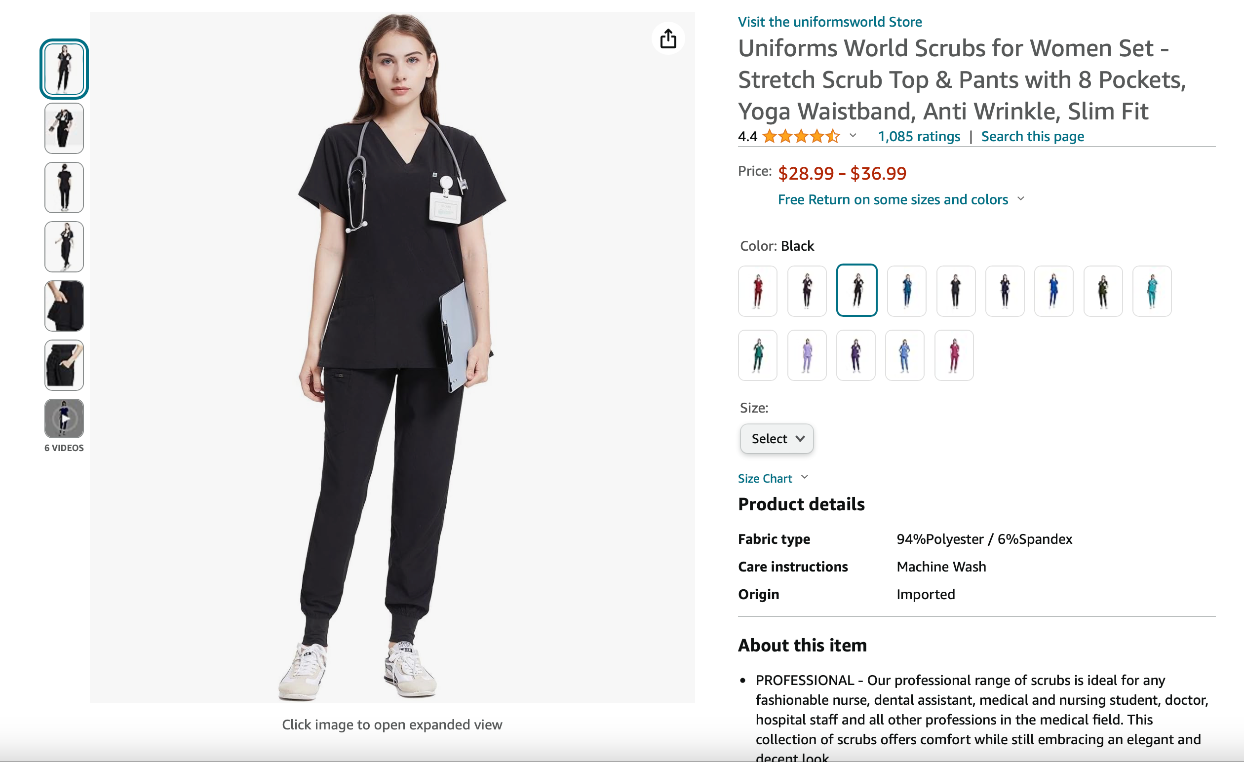 Uniforms World Scrubs for Women Set - Stretch Scrub Top & Pants with 8 Pockets, Yoga Waistband, Anti Wrinkle, Slim Fit