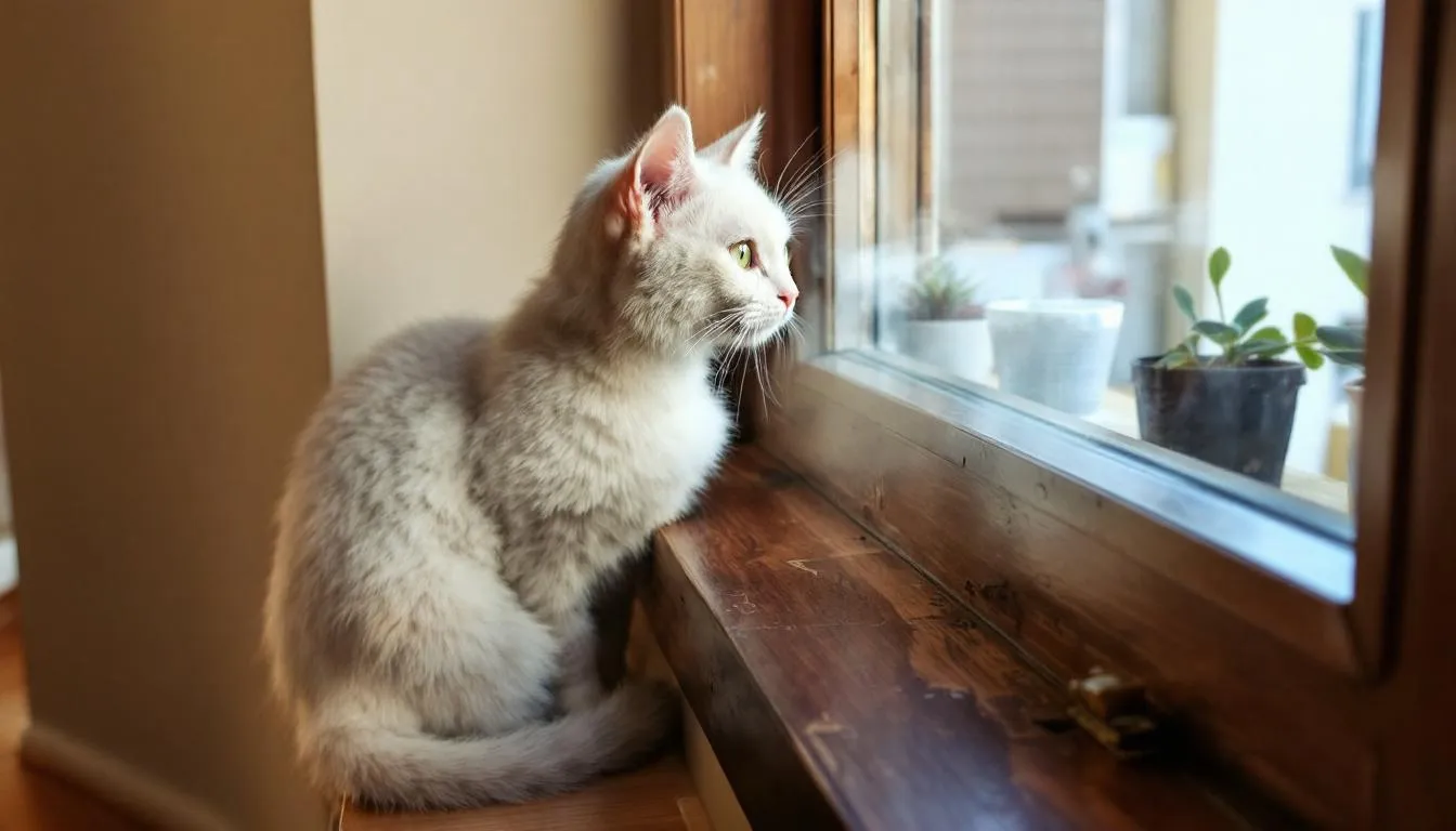 Een witte kat met blauwe ogen ligt rustig te slapen op een zachte plek. Haar vacht is glanzend en ze lijkt volledig ontspannen, wat typisch is voor een dove kat die zich veilig voelt in haar omgeving.