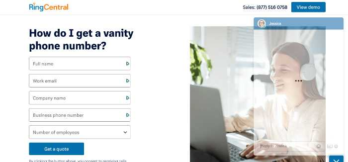RingCentral vanity phone page