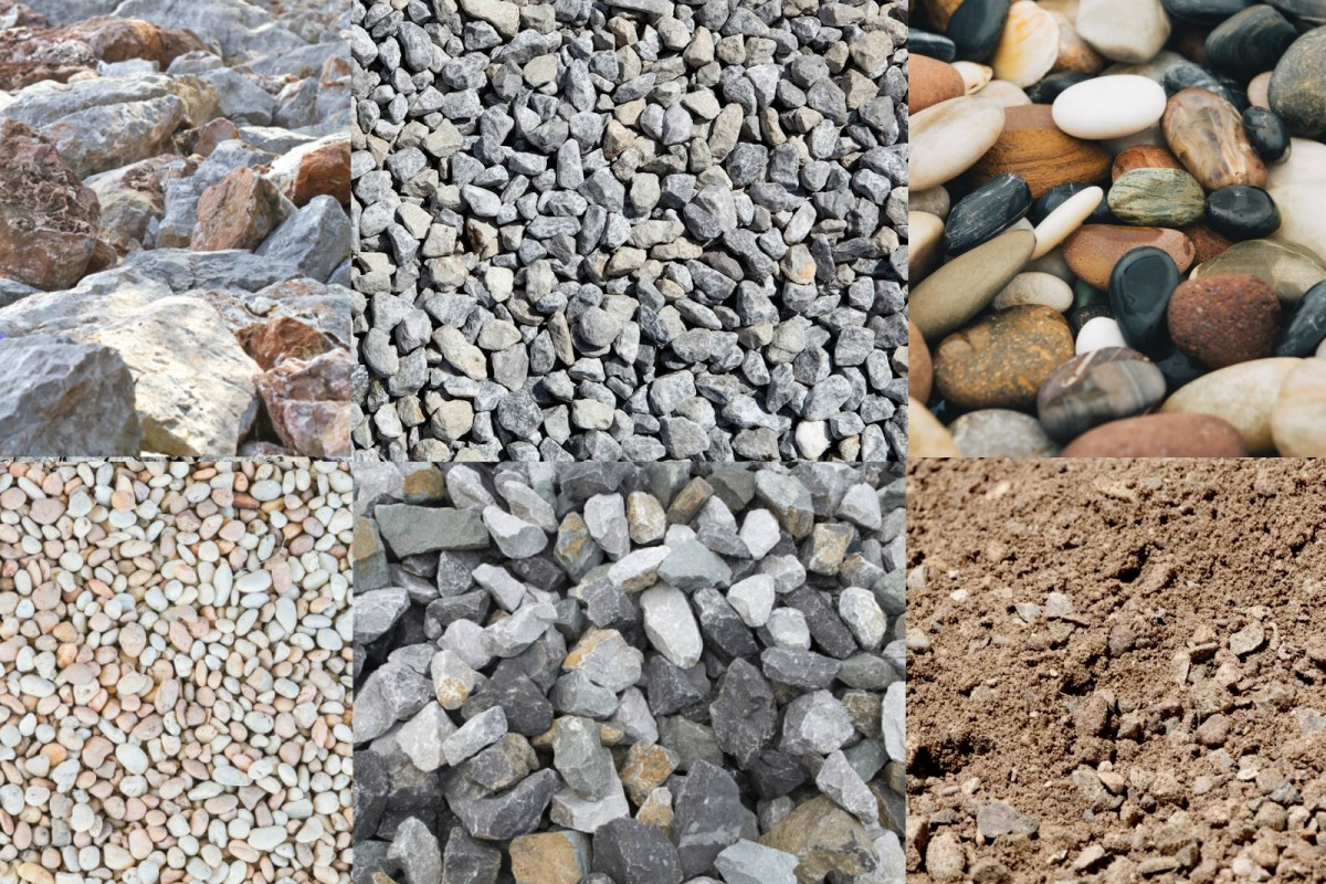 Various types of aggregates including crushed stone and gravel