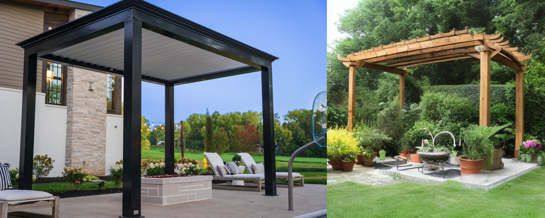 Pergola Comparison photo of aluminum and wood