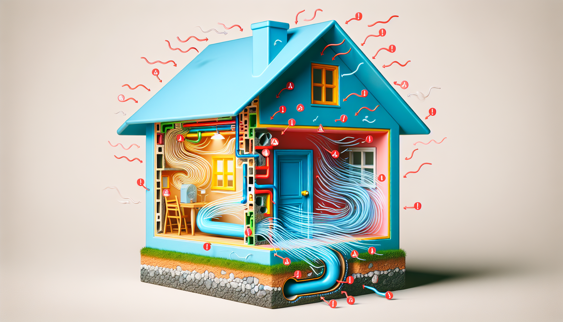 Illustration of air leak locations in a house