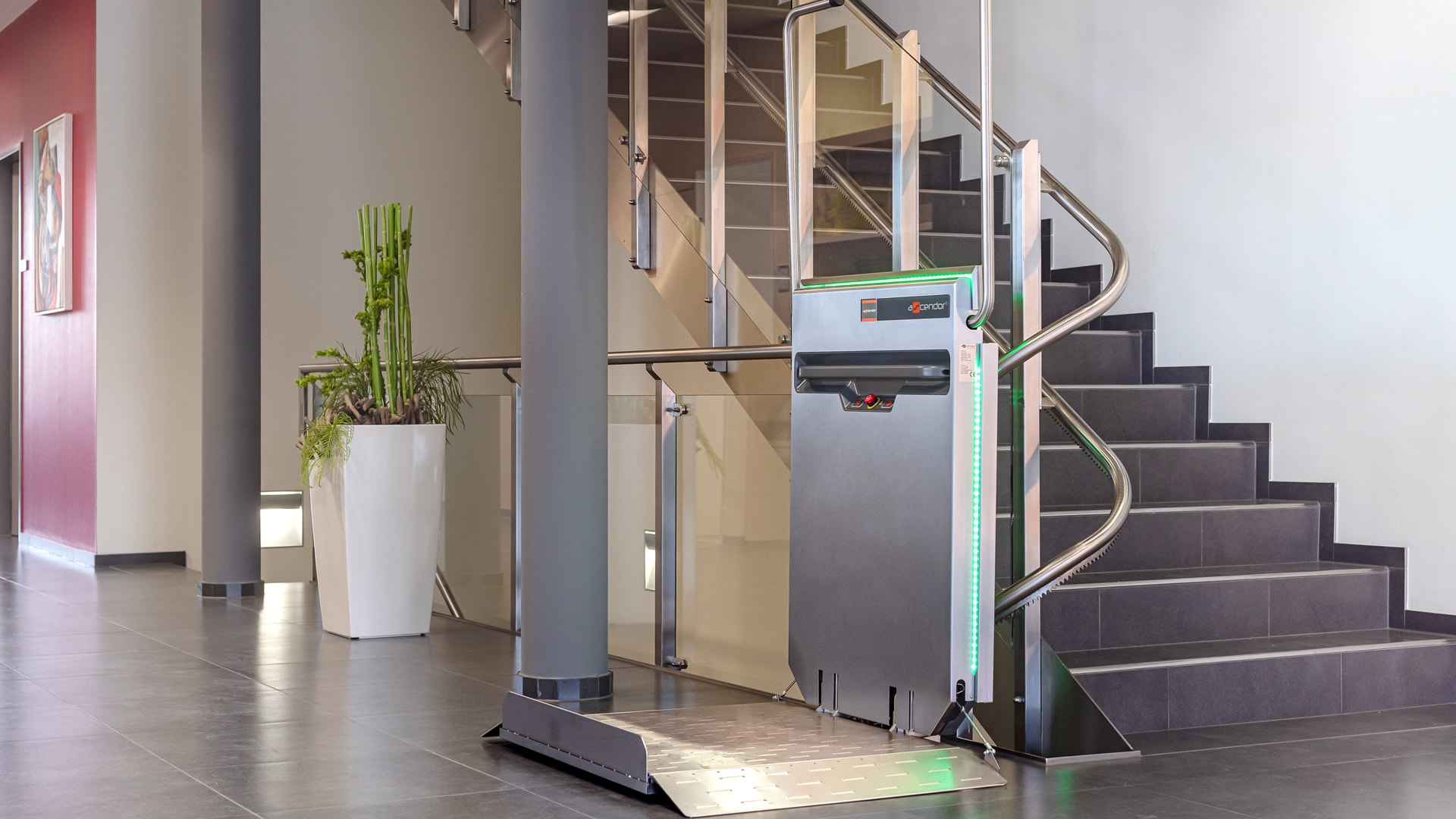 Inclined stair lift installed in a suitable environment.
