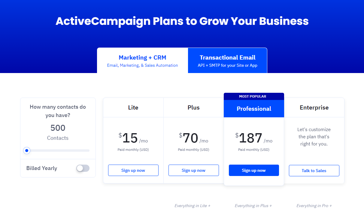 ActiveCampaign Pricing: Marketing + CRM 