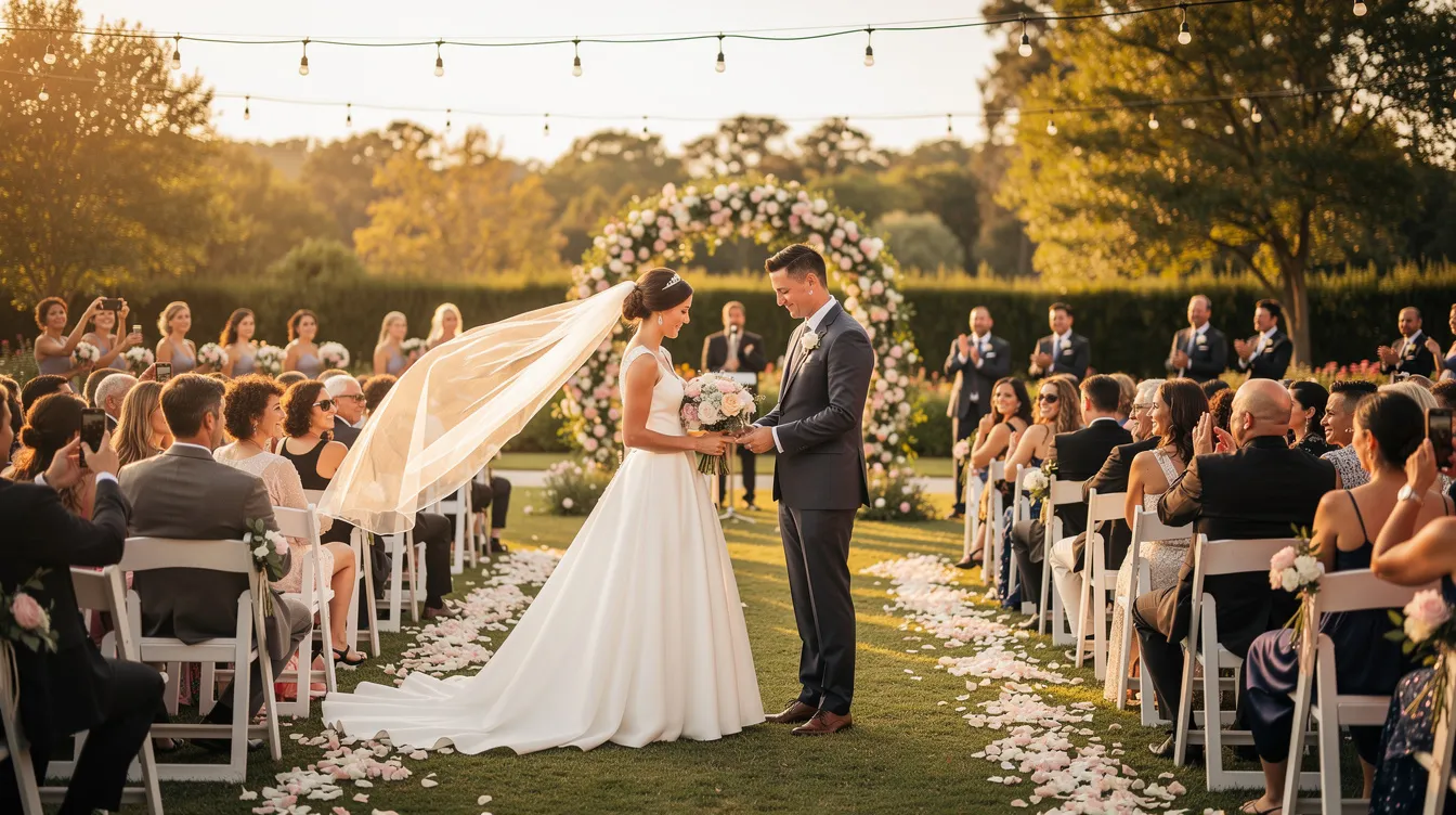A couple is joyfully getting married outdoors, surrounded by nature and loved ones, symbolizing their commitment to a long-term partnership filled with emotional intimacy and mutual respect. This moment marks a significant stage in their romantic relationship, as they embark on a journey of lasting love together.