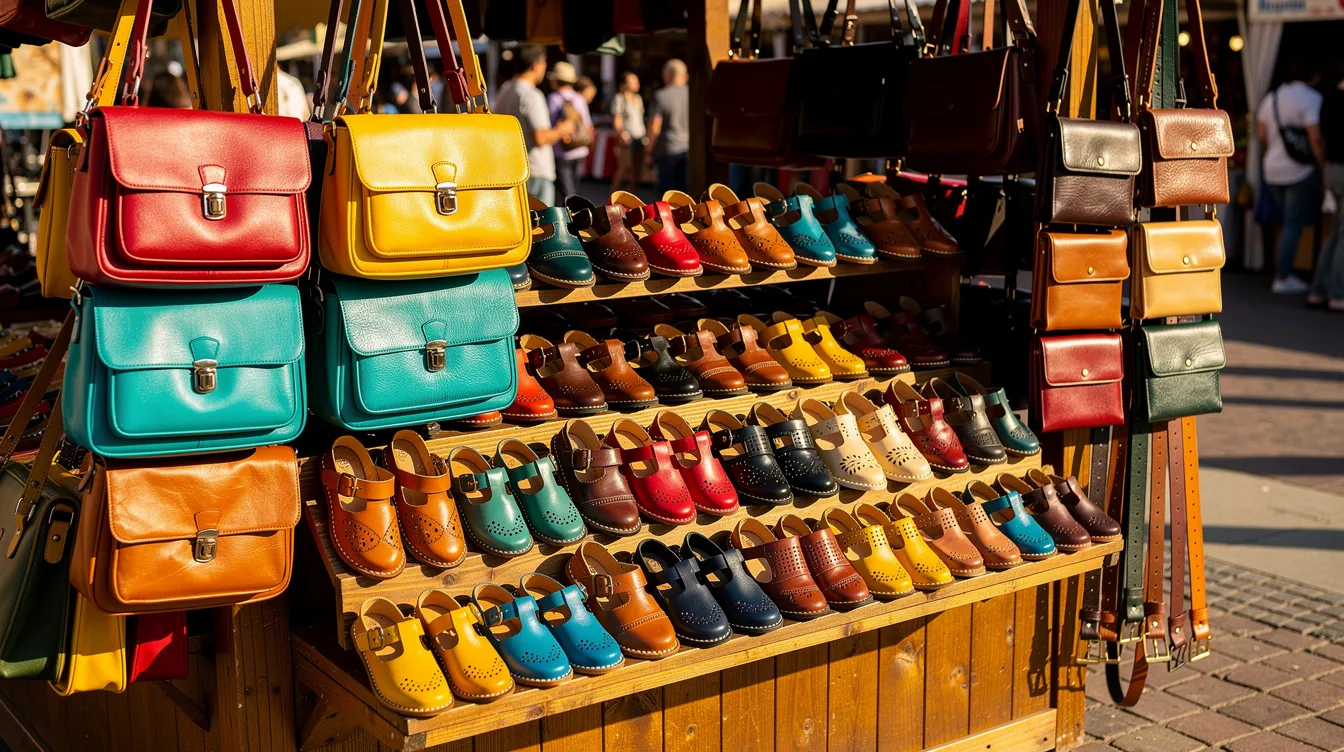 660a34b4 a696 4bb7 b504 abda78ff2288 The image showcases a vibrant display of colorful leather goods and shoes arranged at a market stall, highlighting the rich cultural heritage and local craftsmanship. This scene reflects the thriving small businesses in Tamil Nadu, where aspiring entrepreneurs can explore profitable business ideas with minimal investment.