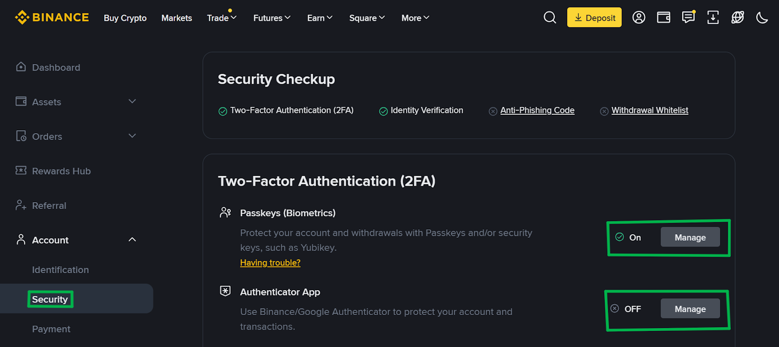 Binance Enable Security Features