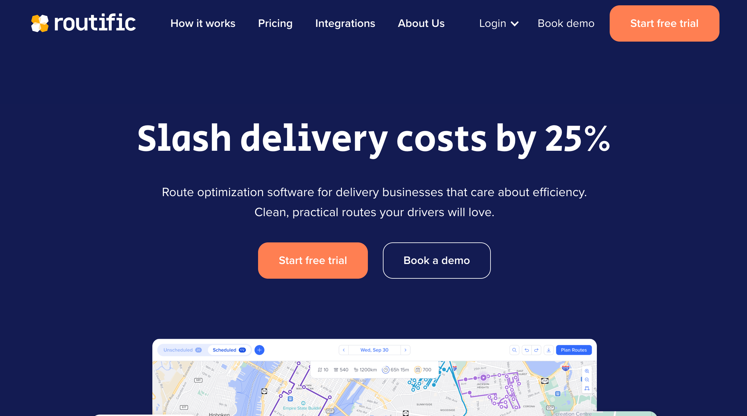 Routific homepage featuring route optimization software