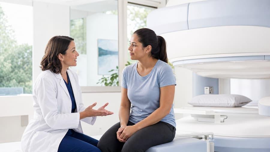 Doctor explaining how much does an MRI cost.