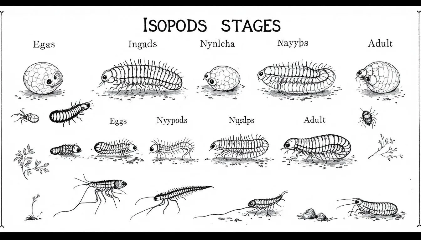 Life cycle stages of isopods displayed in a diagram.