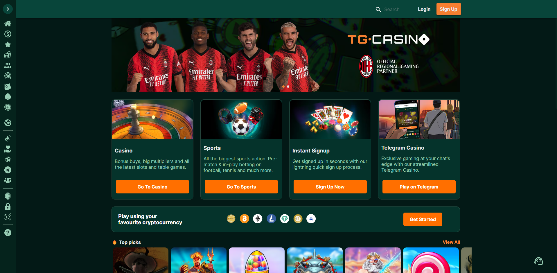 T.G Casino - Website Screenshot