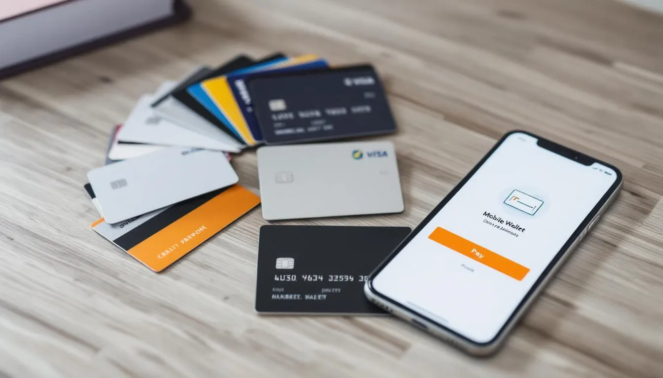 En la imagen se pueden ver diversas tarjetas de crédito y débito dispuestas junto a un smartphone que muestra una aplicación de pagos móviles, ideal para realizar apuestas en eventos deportivos como el fútbol. Esta variedad de métodos de pago ofrece a los usuarios acceso a promociones y experiencias en la industria del deporte, especialmente en competiciones de ligas como la liga mx.