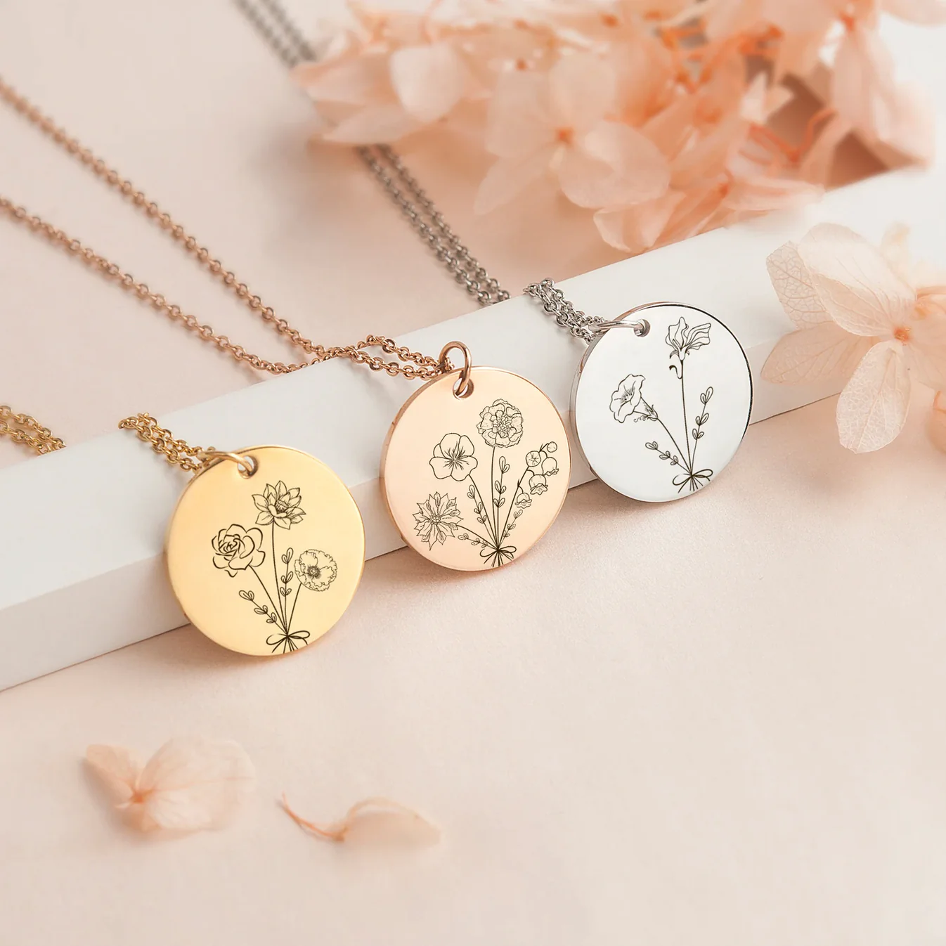 combined birth flower necklace