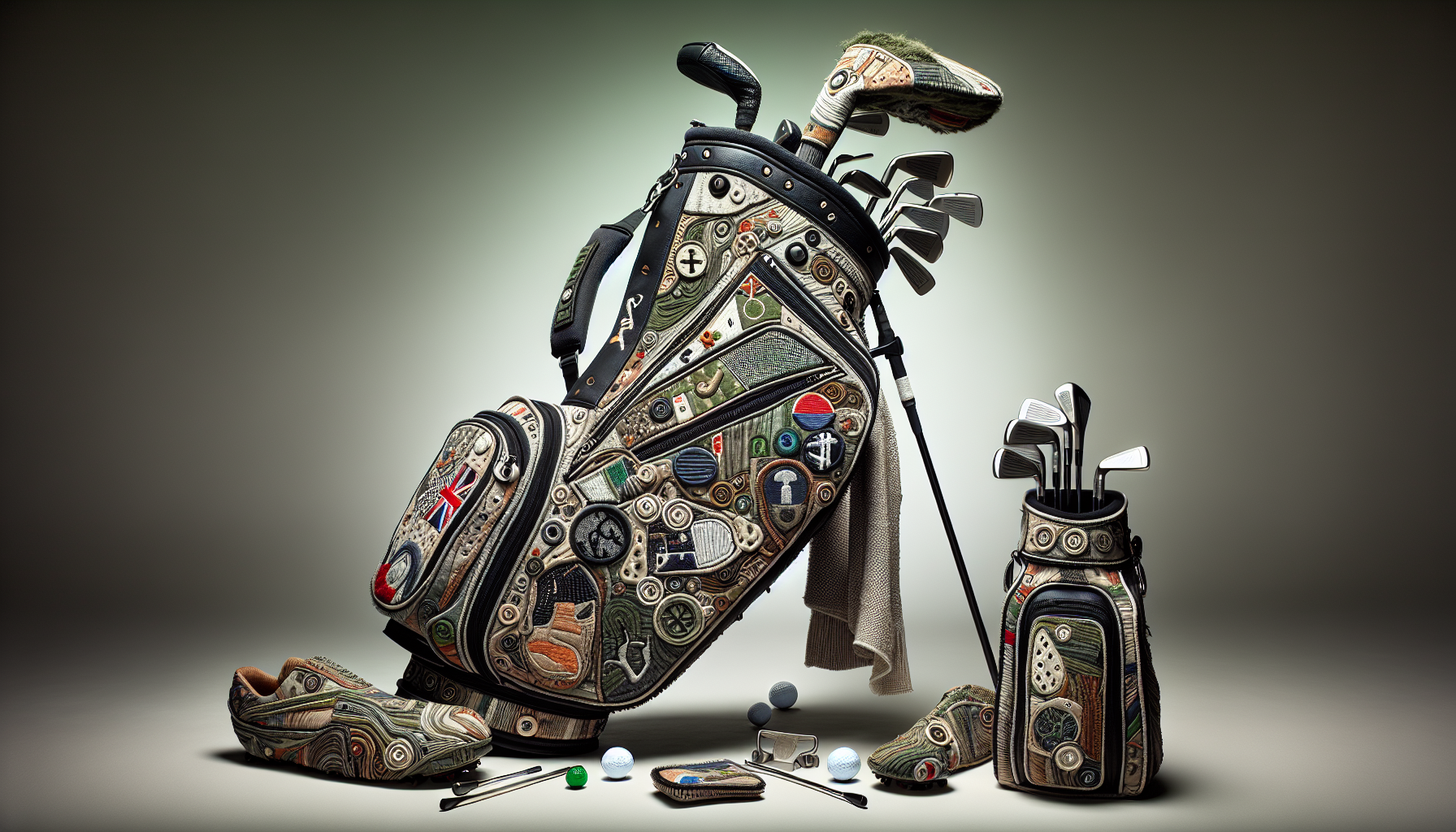 Customized camo golf bag with personalized embroidery and accessories