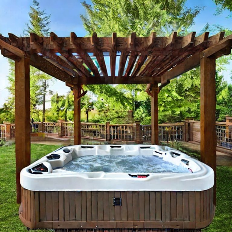 Wood Pergola Over A Hot Tub