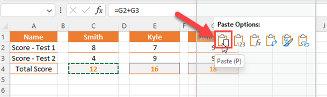 Paste the formula to selected cells