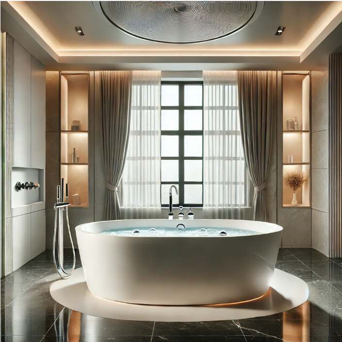 Freestanding tubs with enough length and has whirlpool.