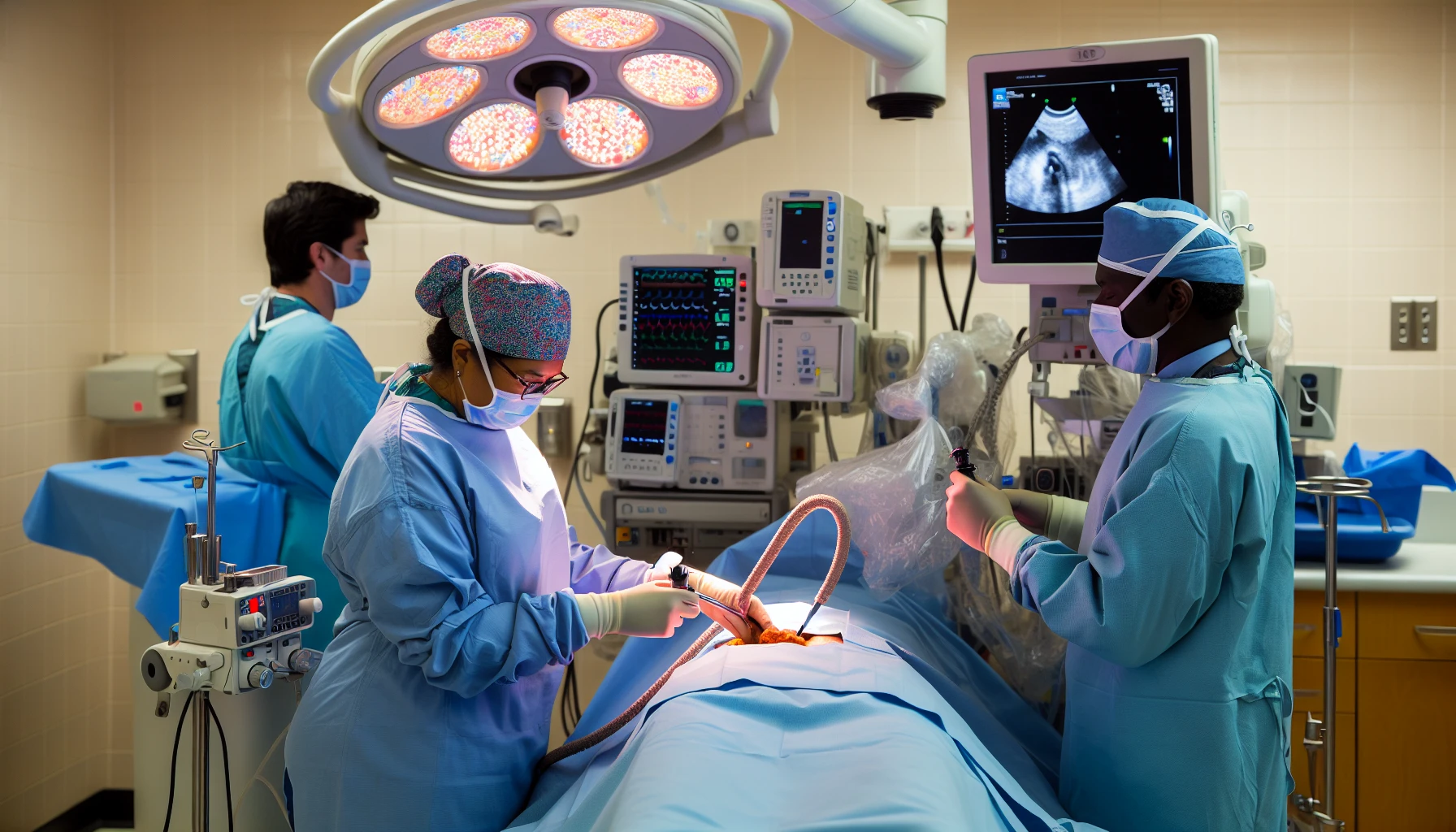 A photo of a medical professional performing polyp removal
