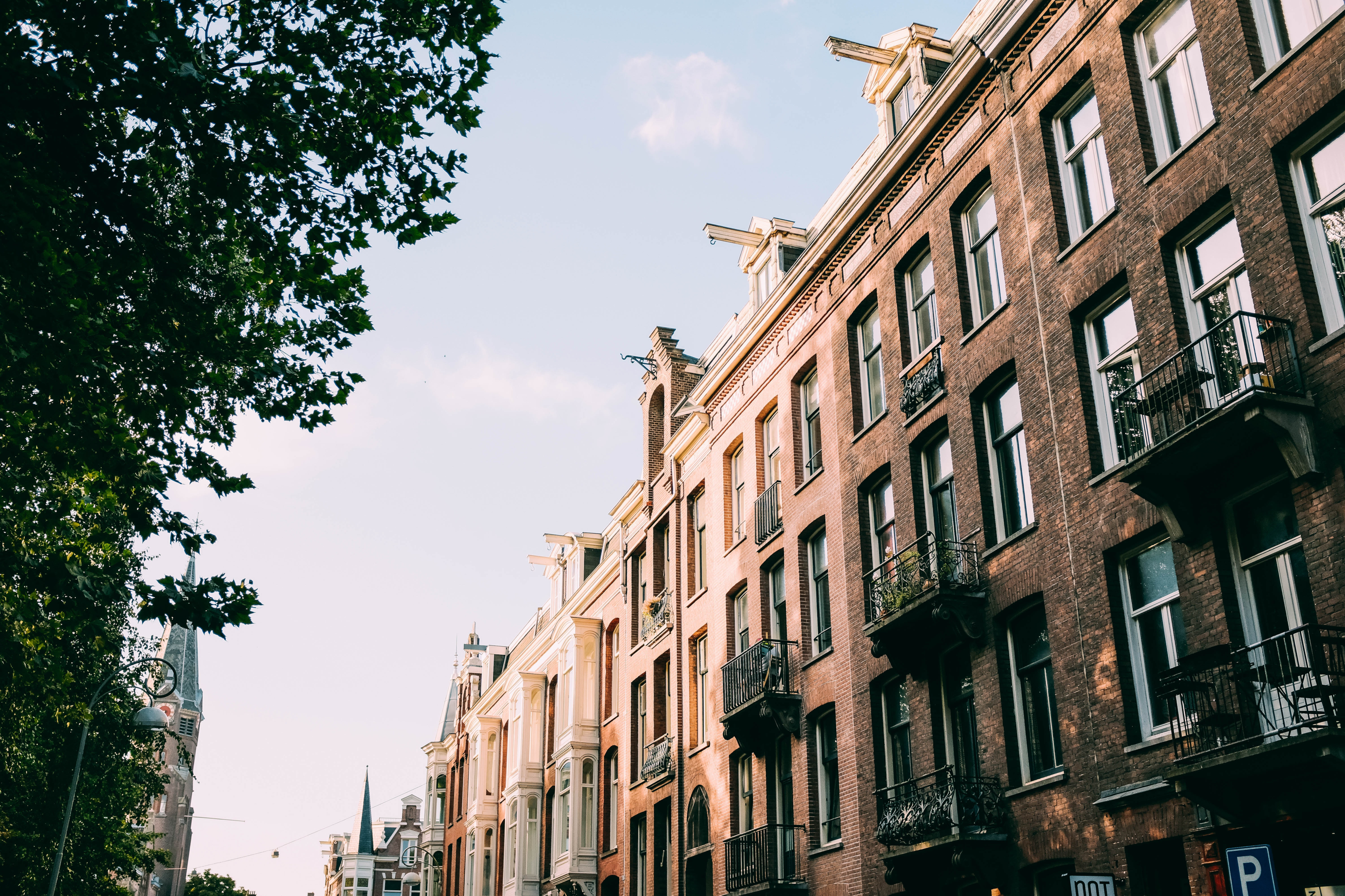 Street view of city apartments