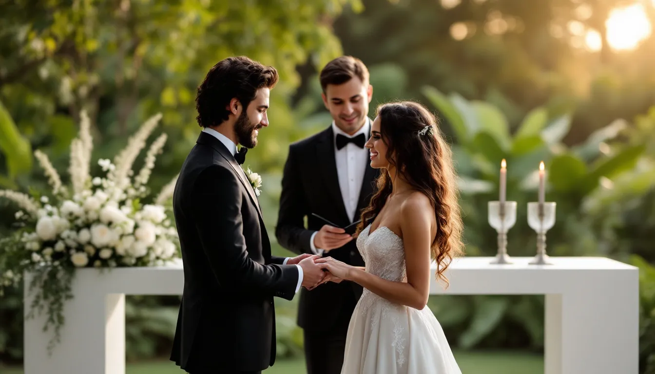 A couple exchanging vows in a short and sweet ceremony.