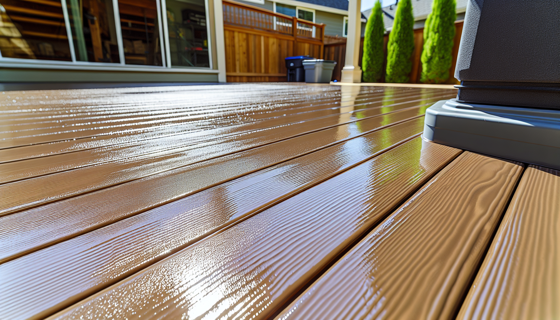 Wooden deck coated with epoxy sealer