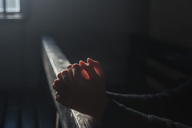 oración, manos, iglesia