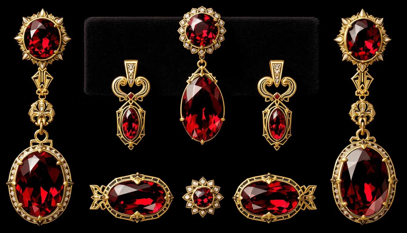 Garnet gemstones depicted in a historical context.