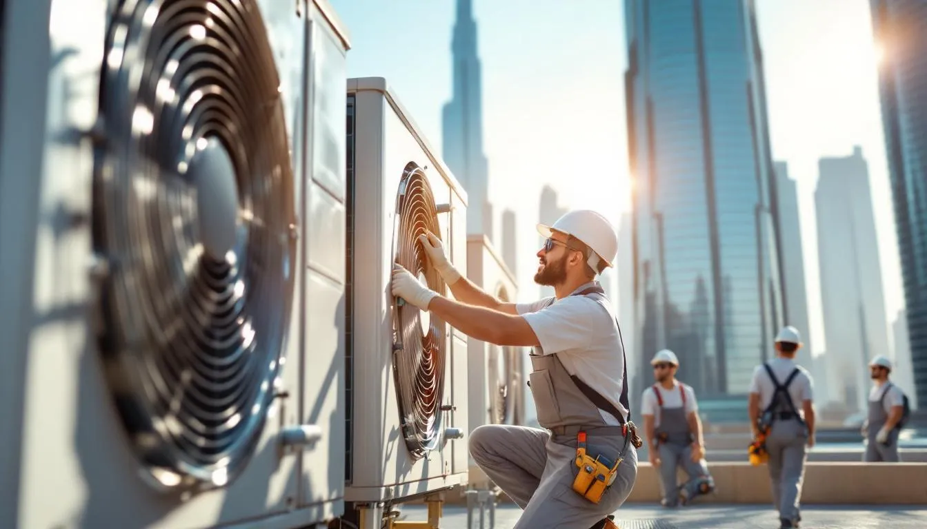 Professional HVAC maintenance services being conducted.