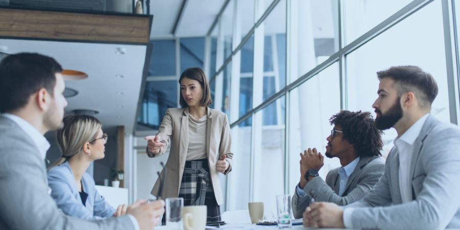 Crisis management team leader holding a meeting