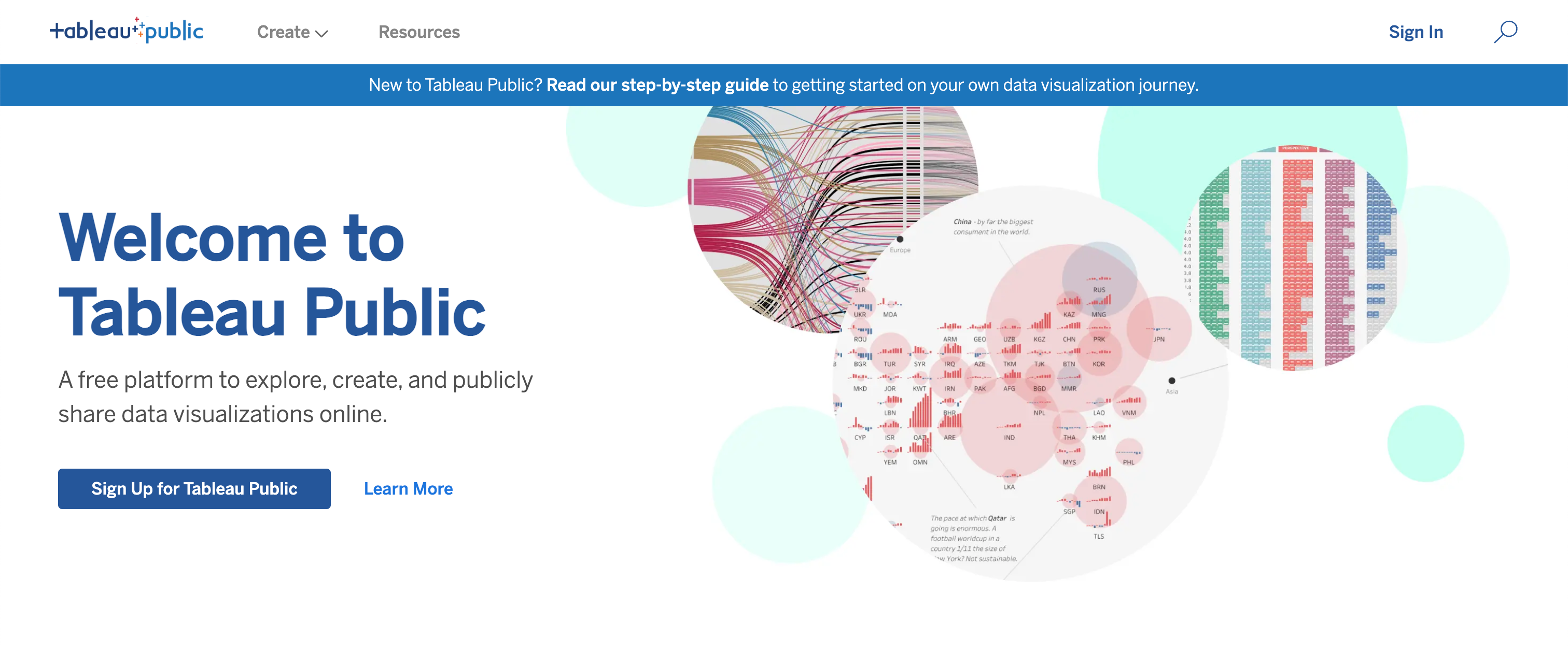 Tableau Public welcome page