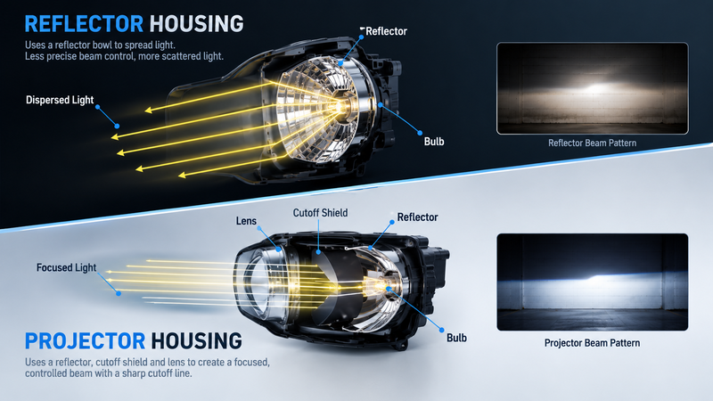 Projector vs Reflector Headlight Beam Pattern