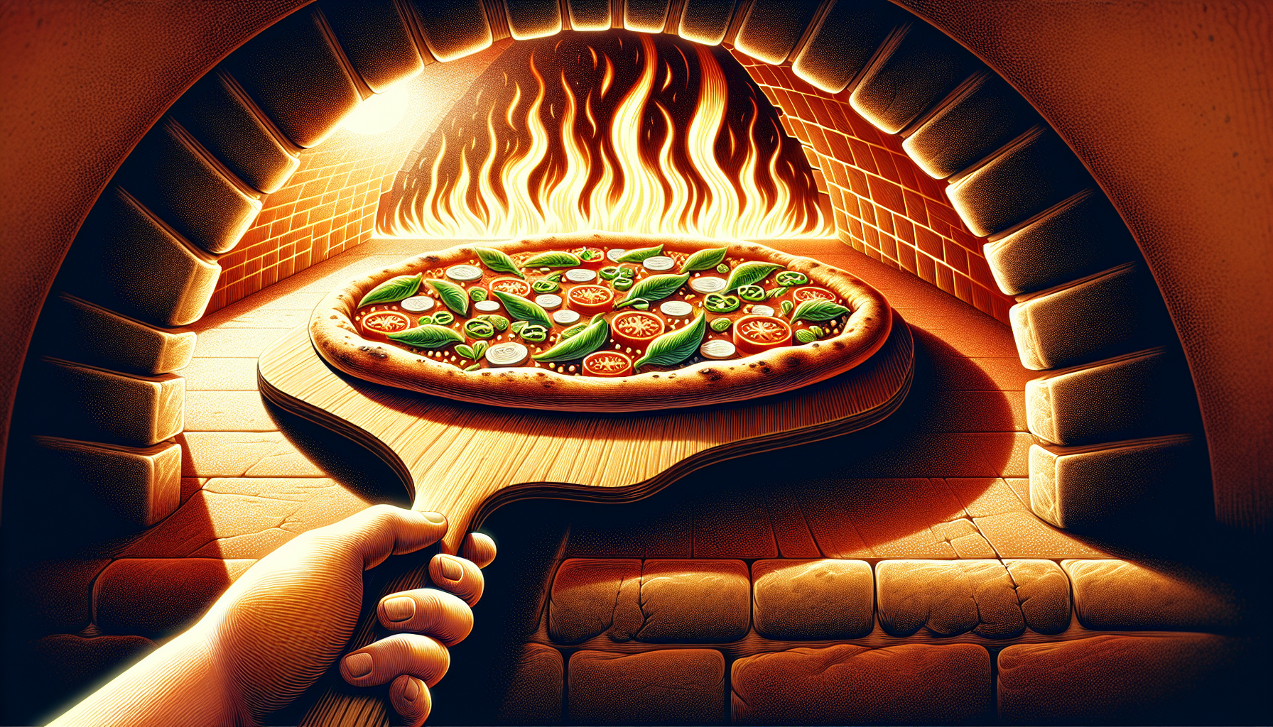 Illustration of a pizza peel in use