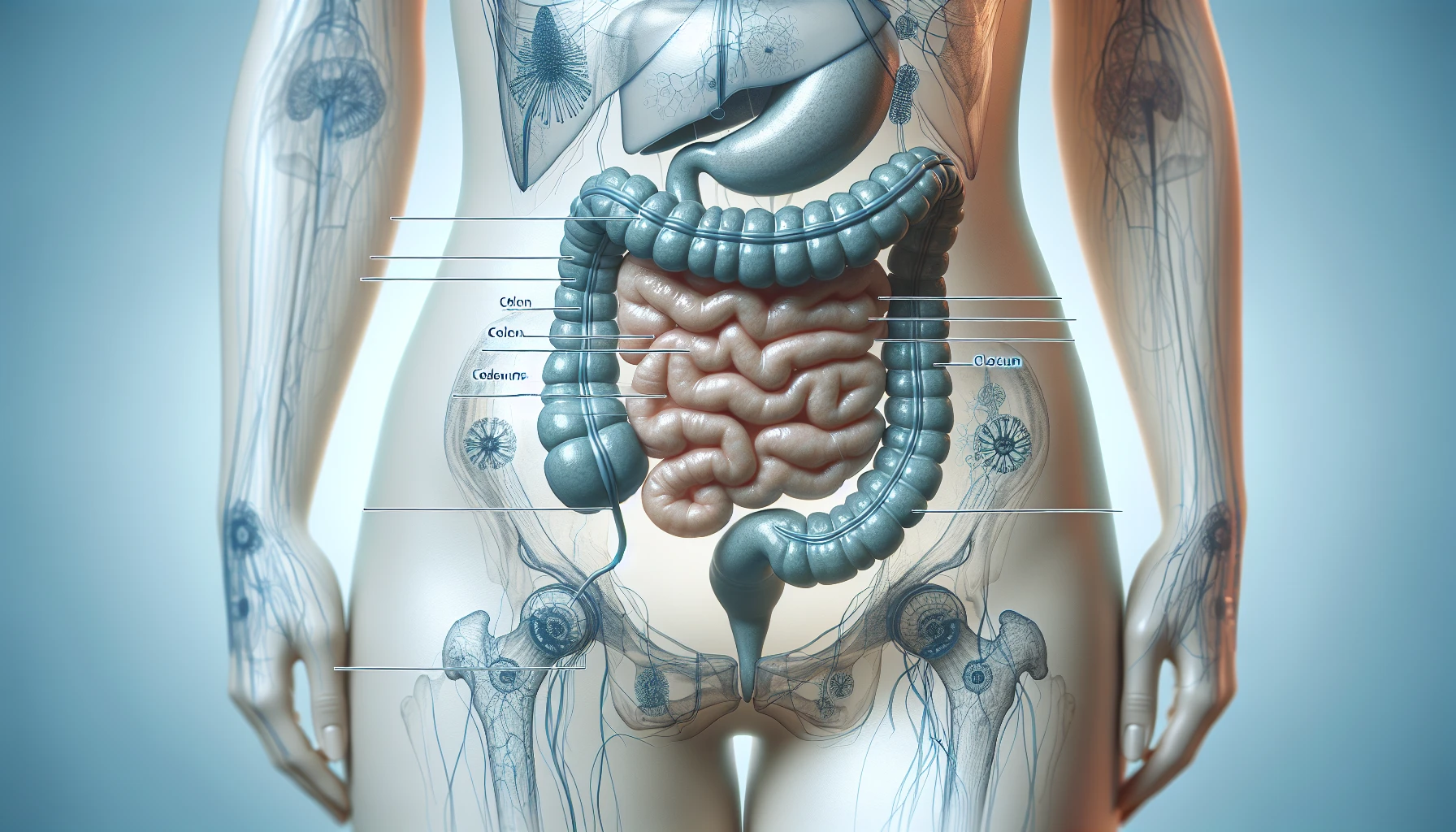 Illustration of the female digestive system
