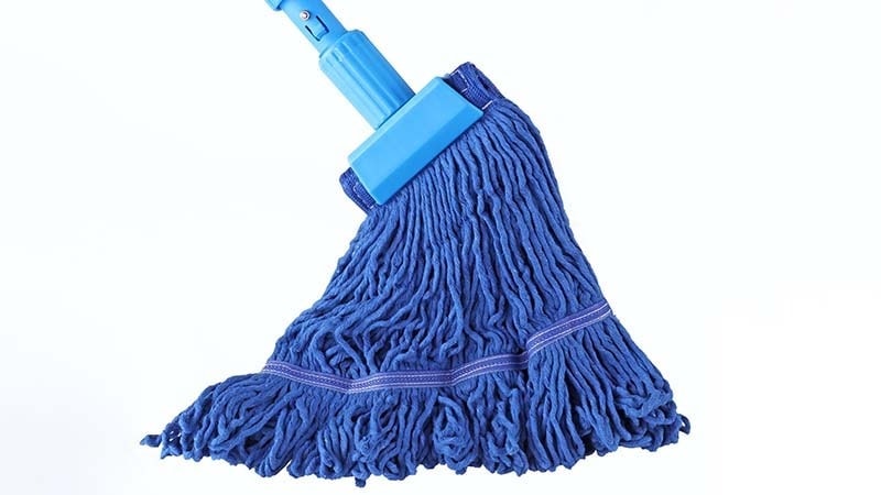 Blue string mop with clamp-on handle