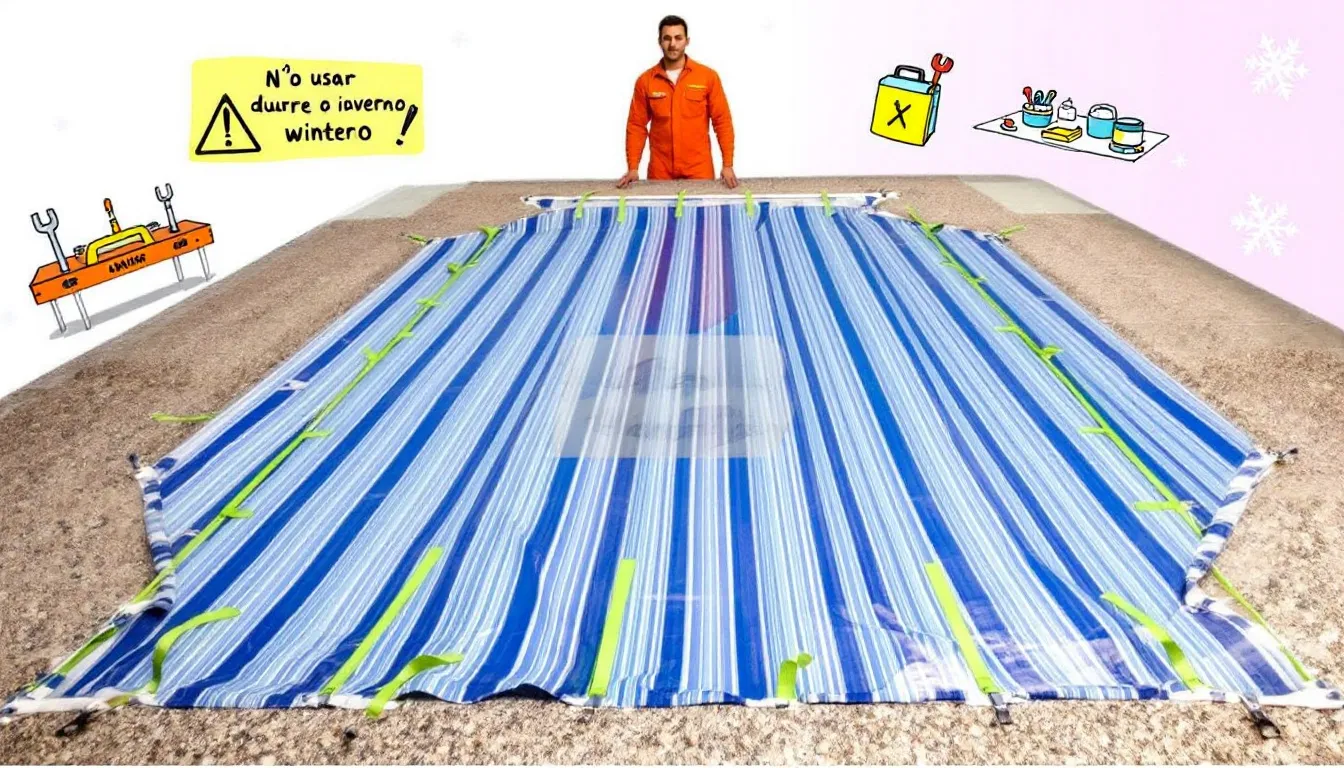 Covering a fiberglass swimming pool for winter.